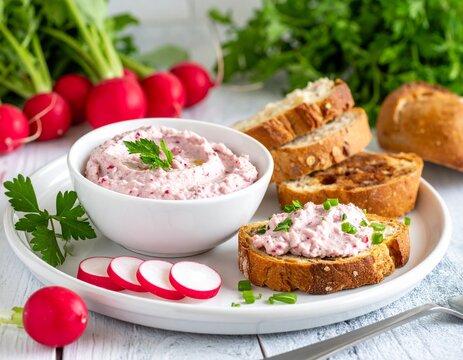Obatzda mit Brot und Radieschen