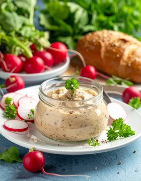 Obatzda mit Brot und Radieschen