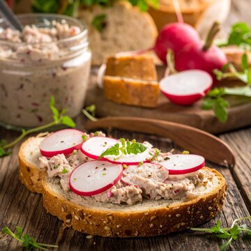 Obatzda mit Brot und Radieschen