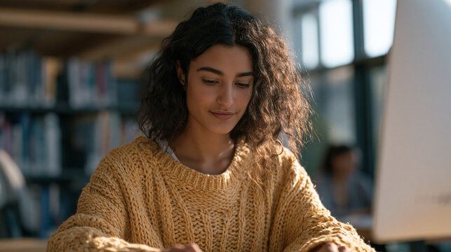High school student at a library computer terminal enters biometric login credentials for an EdTech exam platform while a proctor monitors remotely via webcam, digital identity