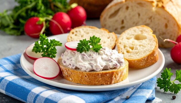 Obatzda mit Brot und Radieschen