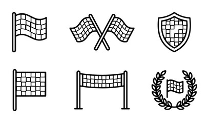 Obraz premium Racing Flags and Checkered Icons Set, Sports Competition Symbols, Victory and Achievement Graphics, Vector Elements for Design