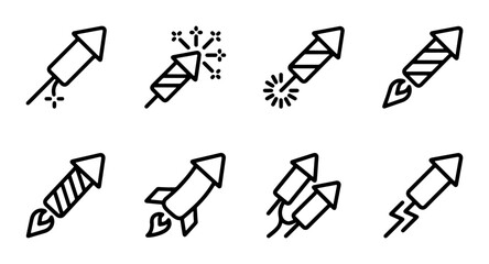 Fireworks Rocket Icons Set, Festive Celebration Pyrotechnics, Explosive Event Symbols, Vector Graphics for Holiday Design © Jahidul