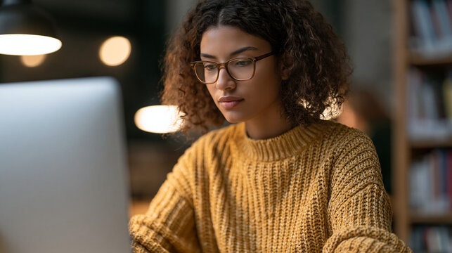 High school student at a library computer terminal enters biometric login credentials for an EdTech exam platform while a proctor monitors remotely via webcam, digital identity