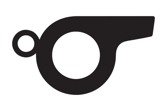 Simple black whistle icon with ring on transparent background for sports and referees