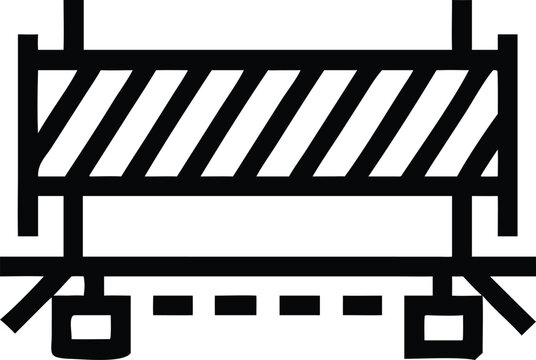 Warning road barrier with diagonal stripes for traffic control and hazard demarcation