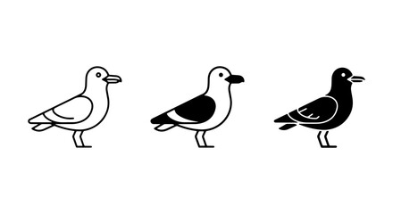 Seagull Icons Set: Simple Line Art, Silhouette, and Filled Vector Graphics for Coastal Themes © Fatima