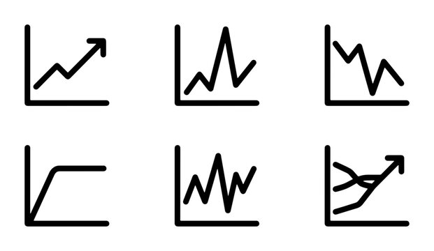 Modern Line Graph Icons Set, Business Data Analysis Charts, Financial Growth and Decline Vector Graphics, Simple Statistics Visuals