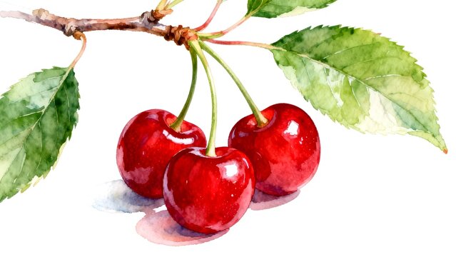 Watercolor painting of cherry fruits