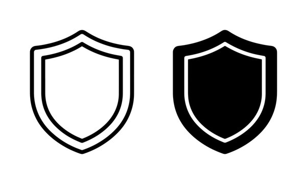 Shield Icons Set, Security Emblem Vector Graphics, Protection Symbol Collection, Safety Badge Outline and Solid Fill