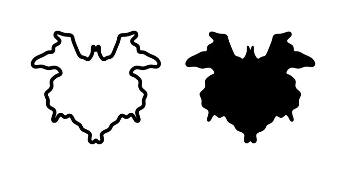 Rorschach Inkblot Test Symbols, Psychological Analysis Icons, Abstract Symmetry Shapes, Psyche Diagnostic Tools, Vector Art