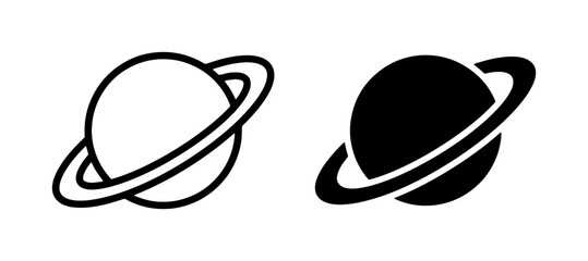 Planet Icons, Saturn Ring Symbol, Space Galaxy Vector Graphics, Celestial Body Outline and Silhouette for Astronomy and Science © Saidul