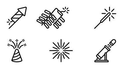 Vector Icons Set: Fireworks, Sparklers, Firecrackers, and Celebration Pyrotechnics for Festive Designs © Muktadir