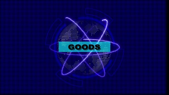 Futuristic Goods hologram concept. Glowing holographic planet earth digital network with collaboration, innovation and corporate leadership. Business, technology and global connection background.