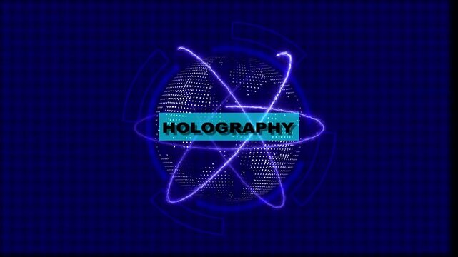 Futuristic holography hologram concept. Glowing holographic planet earth digital network with collaboration, innovation and corporate leadership. Business, technology and global connection background