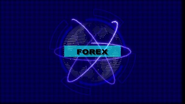 Futuristic Forex hologram concept. Glowing holographic planet earth digital network with collaboration, innovation and corporate leadership. Business, technology and global connection background.