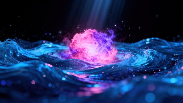 Cosmic wave with glowing nebula