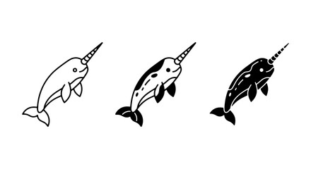 Narwhal Icons Set, Cute Marine Mammal Vector Graphics, Simple Whale Illustrations for Ocean Themes © Harun