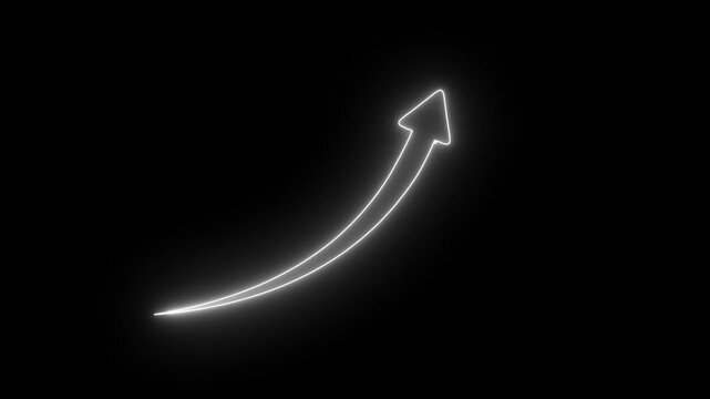 Glowing neon curved graph with arrow sign , neon business graph chart arrow sign ,neon arrow rising animation .Business line arrow, improvement, business strategy, arrow rising up sign . 4k animation.