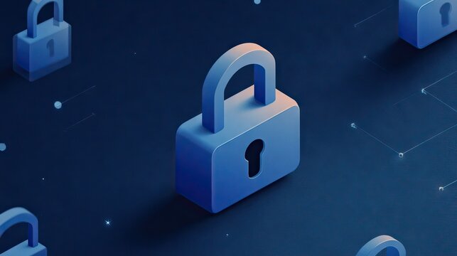 Isometric blue 3D padlocks representing multiple layers of security.