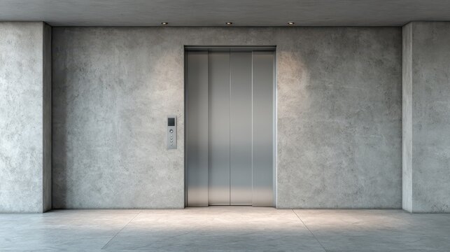 Front view of a blank silver elevator door in a modern office interior &acirc;&euro;&rdquo; photorealistic 3D render