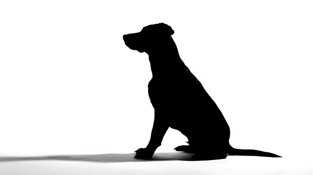 Minimalist silhouette of sitting short haired dog profile.