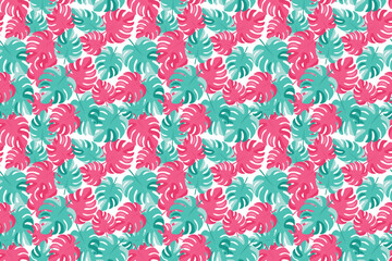 Seamless vector summer pattern Pink mint monstera tropical Leaf on isolated background. Modern exotic leaves design perfect for textiles, wallpaper, wrapping paper stylish surface summertime design © Іванна Поліщук