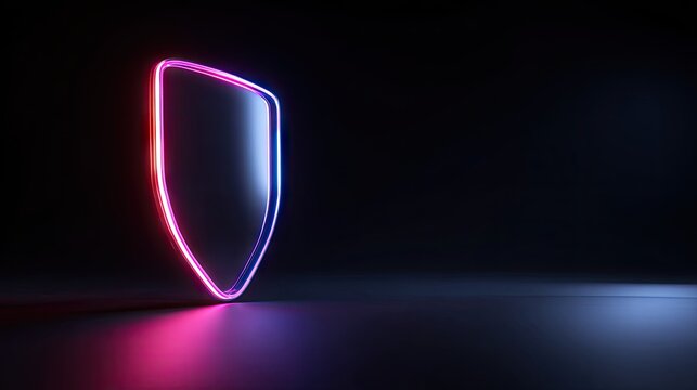 Minimalist neon pink and blue shield outline on dark.