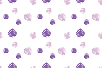 Seamless vector summer pattern Pink purple violet monstera tropical leaf Isolated background Modern exotic leaves design perfect for textiles wallpaper wrapping paper stylish surface summertime design © Іванна Поліщук