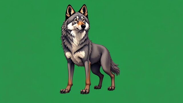 wolf standing on green screen illustration