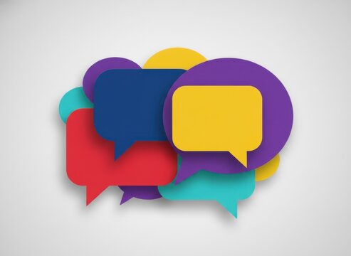 Colorful speech bubbles overlapping on a neutral background