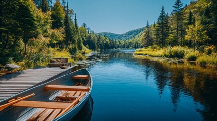 Obraz premium Serene Wide-Angle Shot of a Quiet River Flowing Through Nature