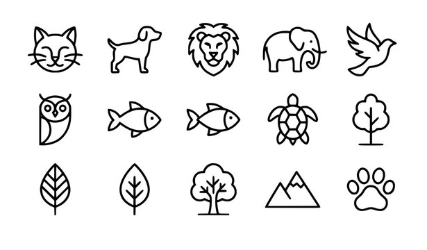 Modern Animal Outline Icons Collection with Editable Stroke