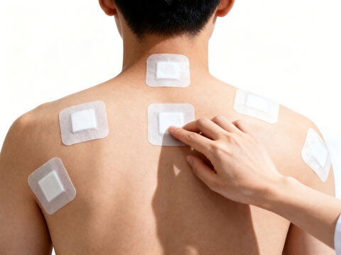 man applying nicotine patches to back for smoking cessation