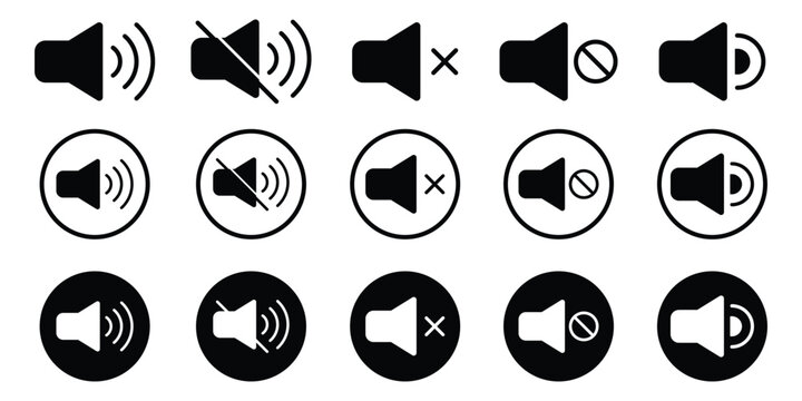 Speaker loudspeaker mute unmute icon set