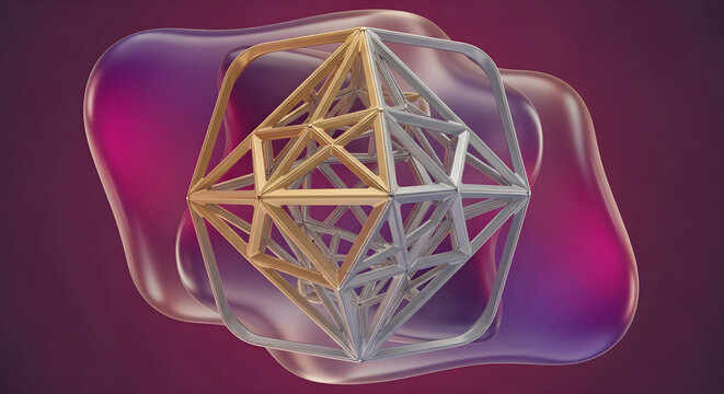 Vibrant Geometric Shapes Illuminate Abstract Background with Glassy Structures