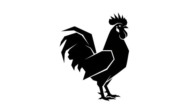 Black rooster standing on one leg isolated.