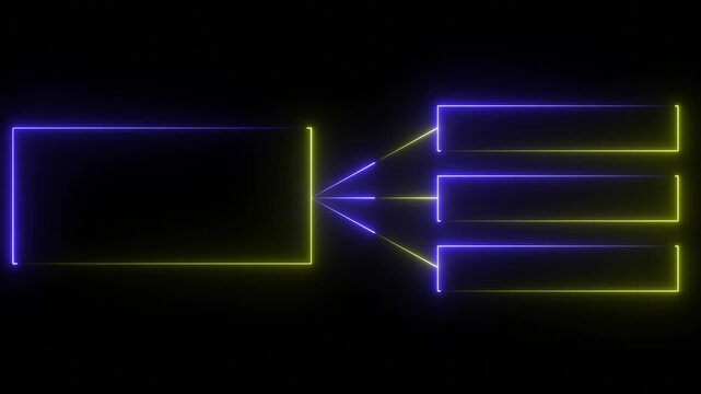 Glowing neon line Business hierarchy chart icon animation background. Neon flowchart, Corporate organizational structure graphic elements, network diagram, hi-tech illustration