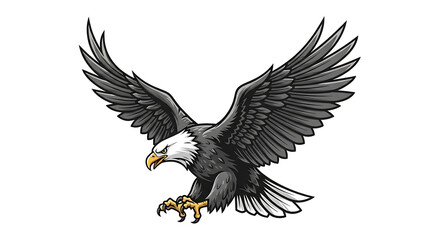 Fototapeta premium Detailed line bald eagle in flight isolated on a transparent background, line detailed eagle, flying eagle