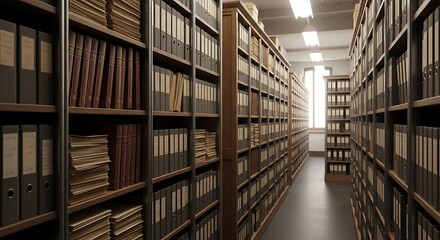 Obraz premium Long Corridor OF Stacked Bookshelves.
