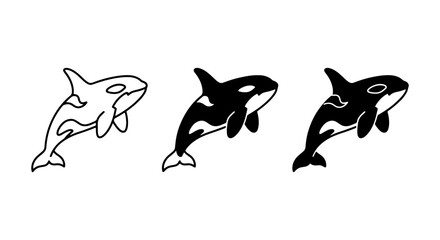 Orca Killer Whale Vector Icons, Simple Black and White Marine Mammal Illustrations, Aquatic Wildlife Graphics © Shanjida