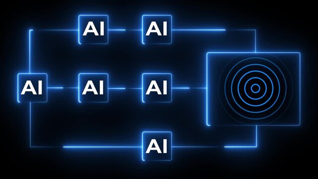 Multi function for Agentic AI technology motion background. Multi agent AI systems, Automate daily Tasks Smart AI solutions improve efficiency, Automate repetitive work.