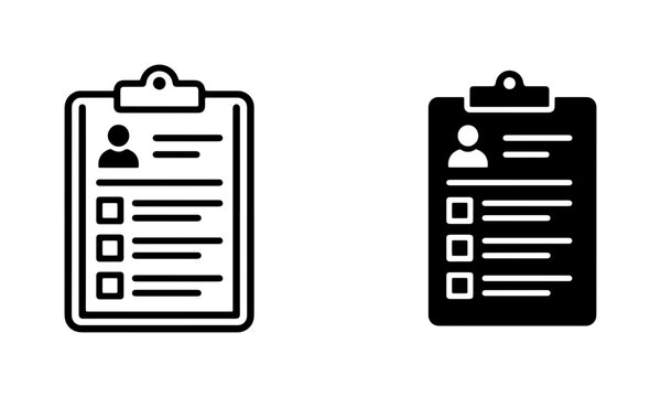 Clipboard Checklist Icons, Simple Vector Graphics for Task Management and Data Entry, Black and White Document Forms