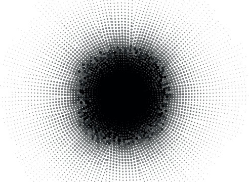 Abstract Halftone Radial Burst Circle Vector Background with Black and White Concentric Dot Pattern for Pop Art and Retro Graphic DesignsAbstract Halftone Radial Burst Circle Vector Background with Bl