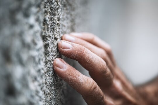 Human touch on a rough urban wall texture with tactile details