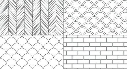 Geometric Seamless Pattern Background Set with Chevron Herringbone Fish Scales Mermaid Tails and Brick Wall Line Art Textures for Adult Coloring VectorGeometric Seamless Pattern Background Set with Ch © Bijoy