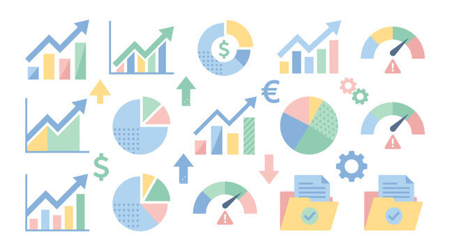 Collection of business and financial charts and graphs icons.