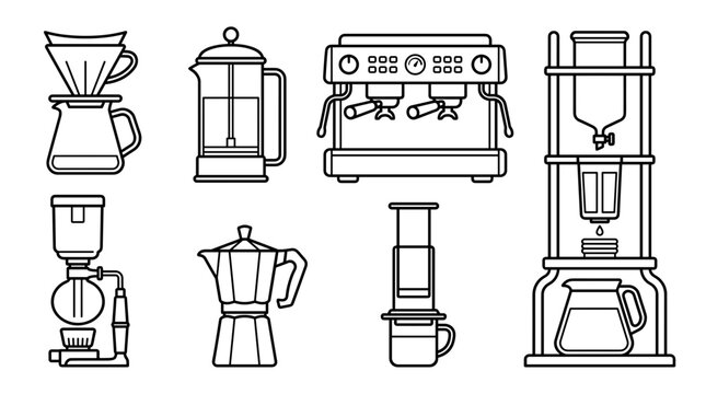 Collection of Coffee Brewing Devices and Machines.