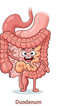 Anatomical illustration of human duodenum digestive system.