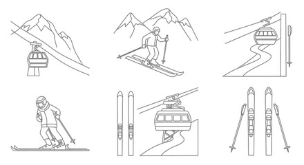Skiing and Ski Equipment Icons. © Saputra